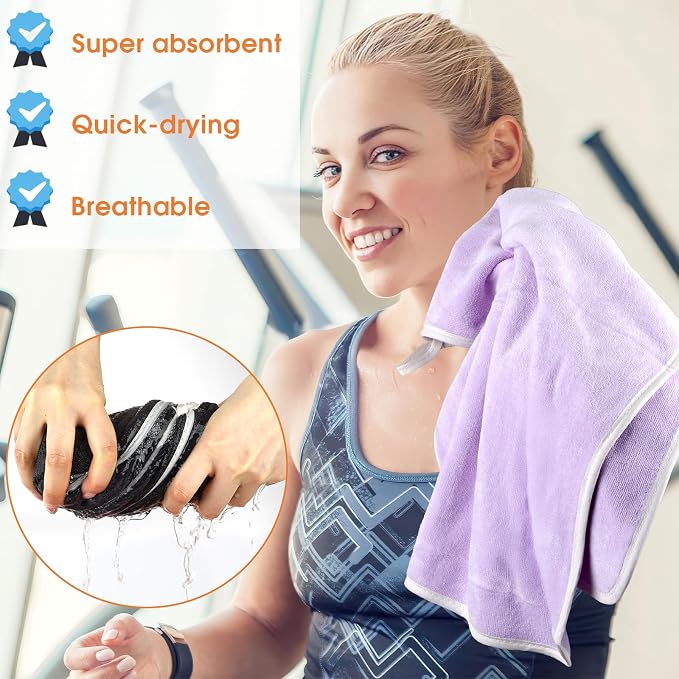 Hoiny 3 Pack Microfiber Gym Towels, Super Soft, Quick Drying, 14.2" x 30" | Absorbent Towel for Fitness, Yoga, Swimming, Sports, Workout, Skin-Friendly for Women Men
