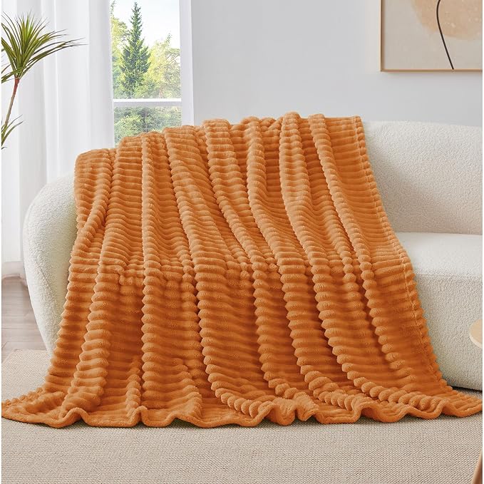 BEDELITE Ribbed Fleece Fall Throw Blanket for Couch, Burnt Orange, 50"x60" | Ultra-Soft Plush Fleece, Cozy, Warm Yet Lightweight, Ribbed Texture, Fall Decor, Machine Washable, Giftable, All-Season Use