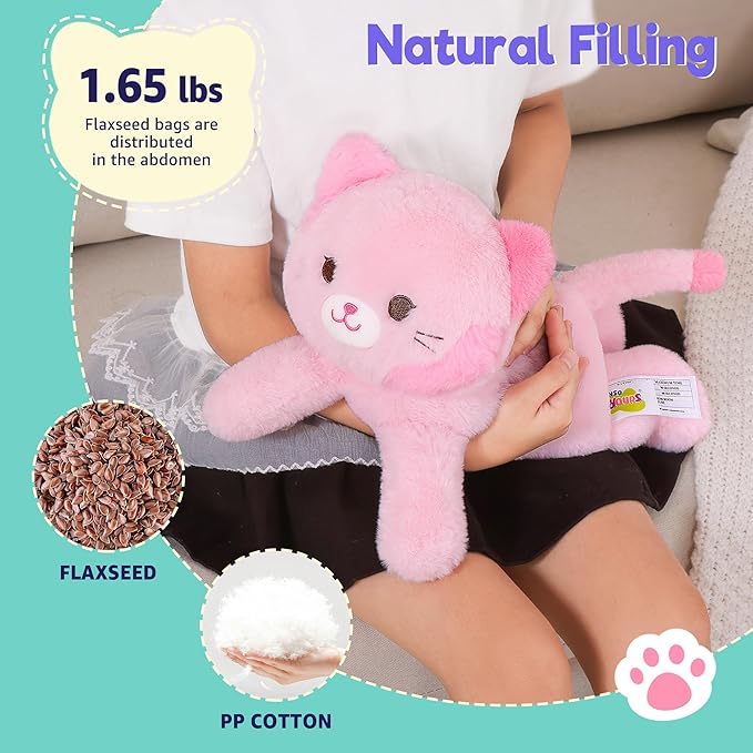 Onsoyours Original Heatable & Weighted Sakura Cat Stuffed Animals, 15" Microwavable Kitten Plushie for Warmth & Stress Relief - Comfort Plush Toys for Kids and Adults