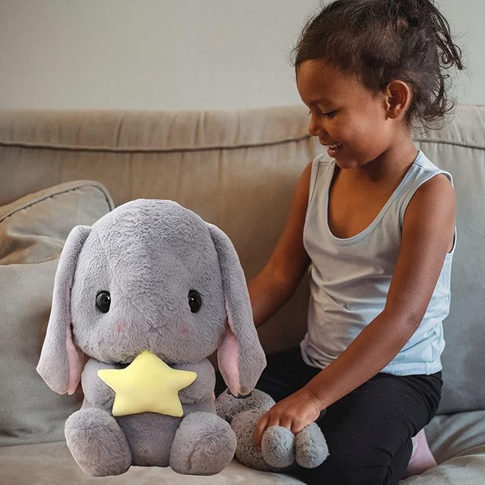HOUPU Soft Toy - Sitting Lop Eared Rabbit, Easter White Rabbit Stuffed Bunny Animal with Carrot Soft Lovely Realistic Long-Eared Standing Pink Plush Toys (Gray-Star,25.5in/65cm)