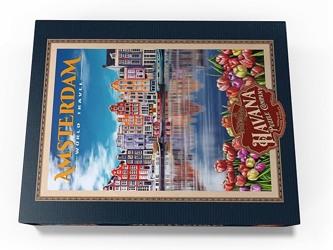 MyPuzzle Amsterdam, Netherlands - City of Canals, Vintage Travel Poster - Premium 500 Piece Jigsaw Puzzle for Adults