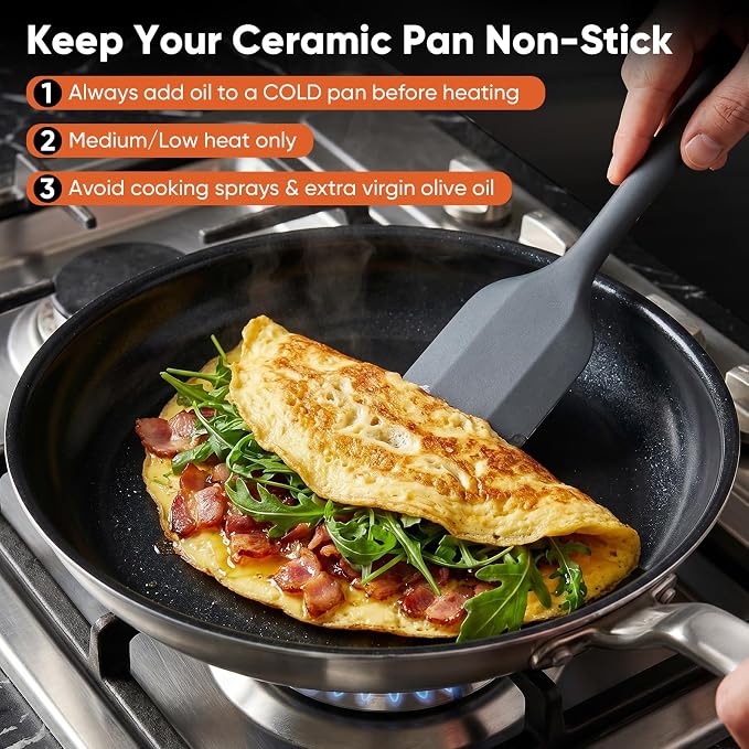 12 Inch 5-Ply Ceramic Nonstick Frying Pan | PTFE/PFOA/PFAS-Free, Oven Safe up to 650°F, Induction Ready, Easy to Clean, Even Heat, For Large Families