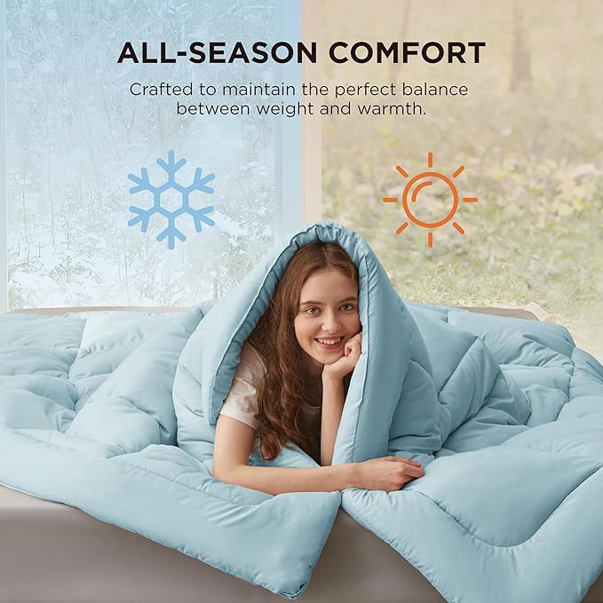 Bedsure Comforter Duvet Insert - Quilted Comforters Twin XL Size, All Season Duvet, GentleSoft Down Alternative Bedding Blanket, with 8 Tabs, Gifts for Women/Men, Light Spa Blue, Twin XL 92x68 Inches