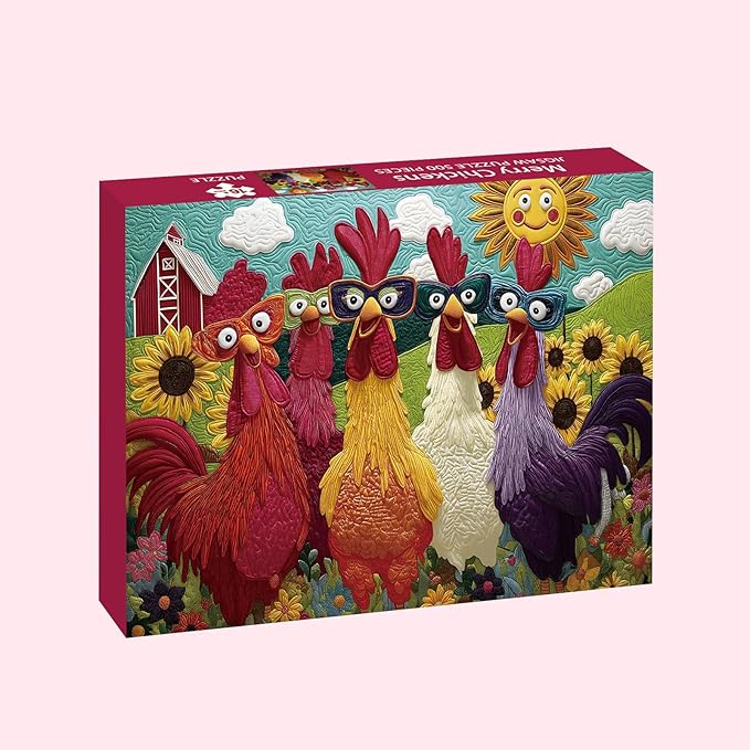 Puzzles for Adults 500 Pieces, Colorful Rooster Puzzle Jigsaw Puzzles 500 Pieces - Merry Chickens, Chicken Decor Impossible Puzzle, Finished Size 20.47 * 14.96”, with 1:1 Poster, Letter on The Back