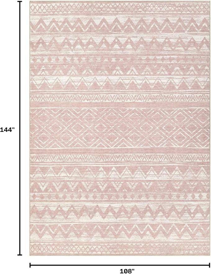 cotiled 9x12 Area Rugs Living Room Rug: Washable Boho Rugs with Non Slip Backing Large Soft Indoor Stain Resistant Carpet for Bedroom Farmhouse Dining Room Lightweight Home Decor Lotus Pink