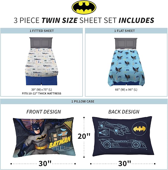 Franco Kids Bedding Super Soft Microfiber Sheet Set, Twin, Batman