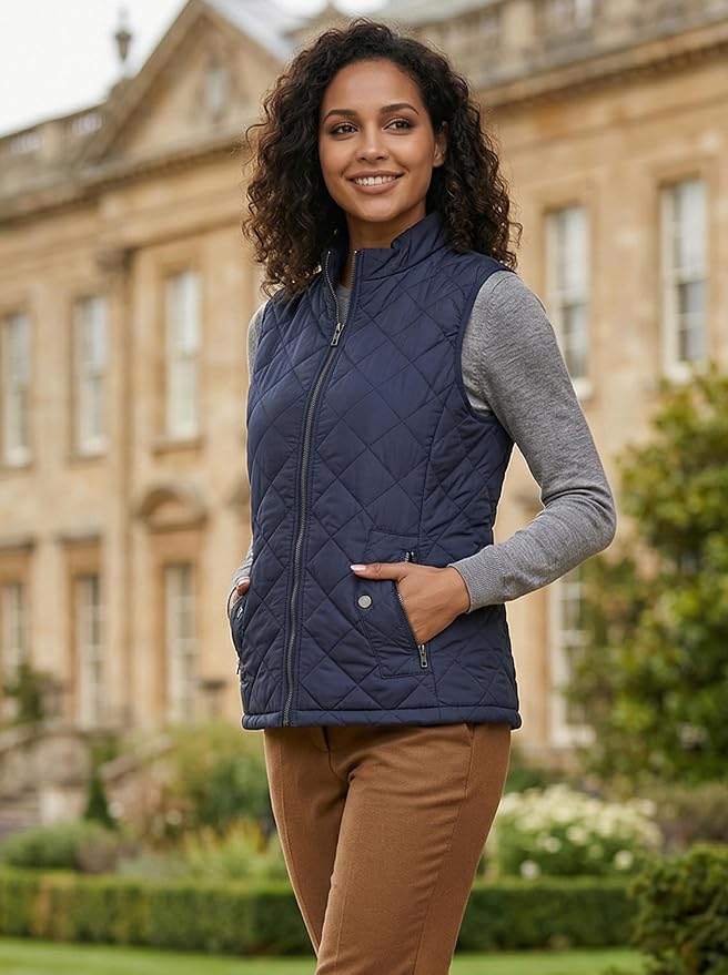 Fuinloth Women's Quilted Vest Lightweight Puffer Stand Collar Zip Gilet | 4 pockets with 2 inner storage. Quilted padded warm gilet. Fall winter outerwear layering vest for travel hiking daily wear.