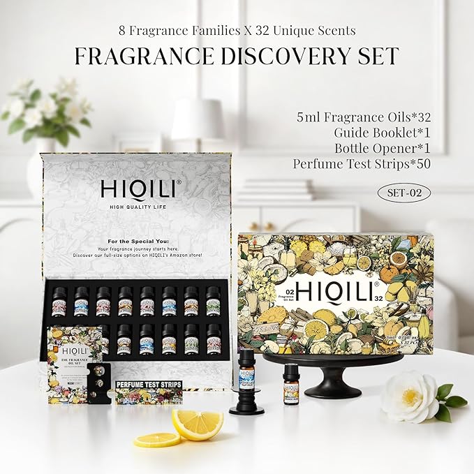 HIQILI Discovery Fragrance Oil Gift Set for Diffuser, Candle & DIY Perfume | Ideal for Candle & Perfume Making, Long-Lasting Scent from 8 Curated Notes, Non-Toxic, Beautiful Packaging