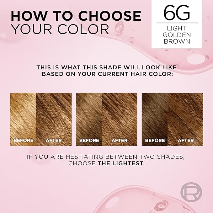 L'Oreal Paris Excellence Crème Permanent Hair Dye, Triple Care Hair Color with Hyaluronic Acid for 100% Gray Coverage, 6G Light Golden Brown, 1 Kit (Pack of 2) (Packaging May Vary)