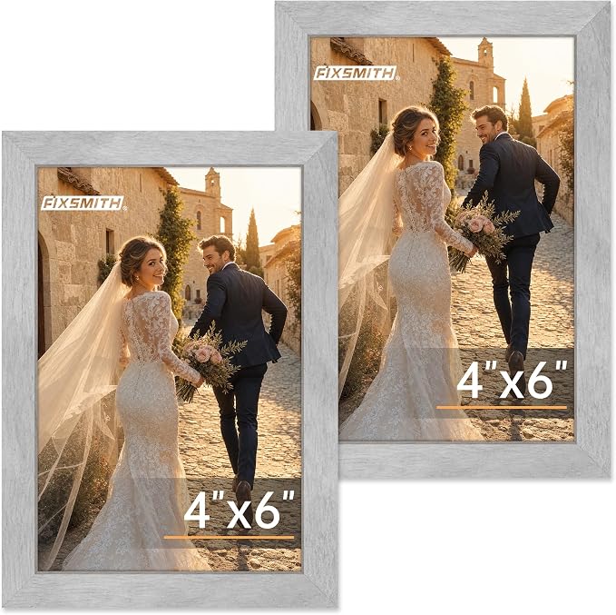 FIXSMITH 4x6 Picture Frame Set of 2, 4x6 Photo Frames with HD Plexiglass for Wall Hanging or Tabletop Display, Marble Gray