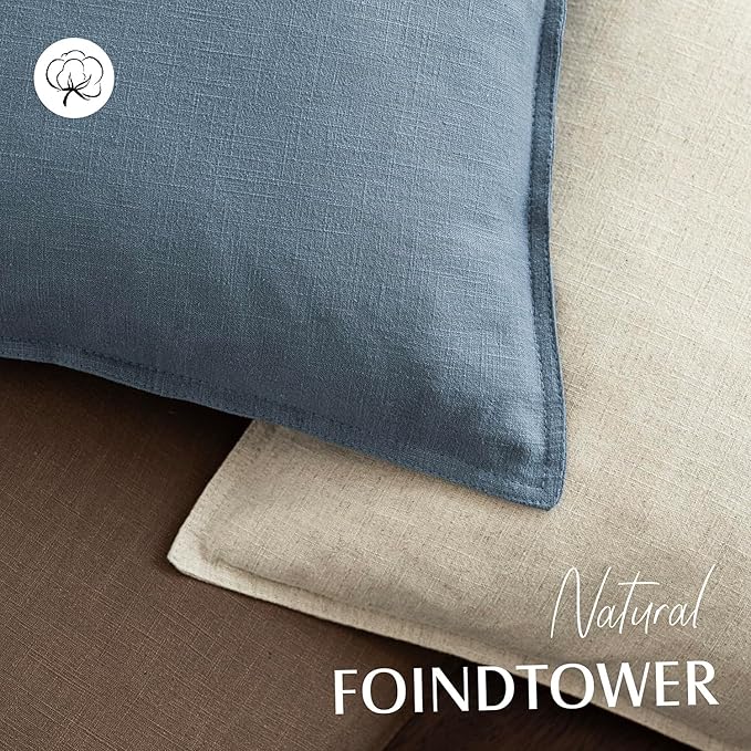 Foindtower Set of 2, Decorative Linen Solid Throw Pillow Covers Soft Accent Euro Cushion Case Boho Farmhouse Neutral Pillowcase for Couch Sofa Bedroom Living Room Home Decor 26 x 26 Inch Misty Blue