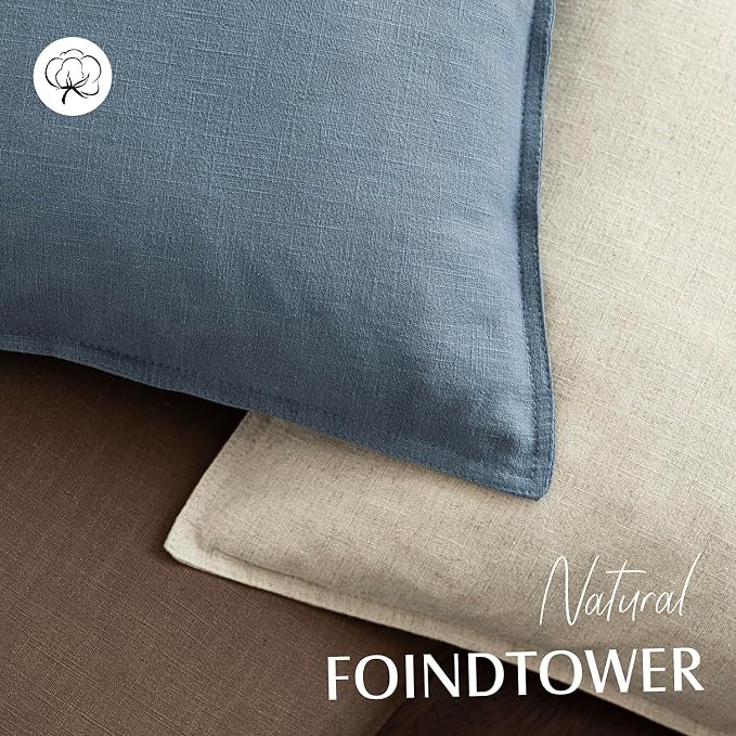 Foindtower Set of 2, Decorative Linen Solid Throw Pillow Covers Soft Accent Cushion Euro Case Boho Farmhouse Pillowcase for Chair Couch Sofa Bedroom Living Room Home Decor 20 x 20 Inch Misty Blue