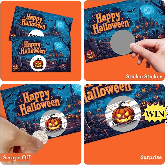 Halloween Scratch Off Cards, 50 Pumpkin Scratch Off Tickets, Spooky Party Game Cards for Adults Family Groups Supplies Classroom Activities - B07