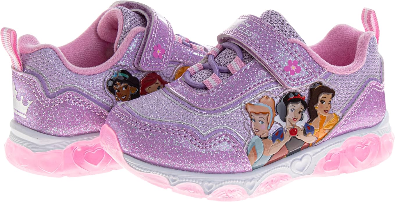 Girls Character Shoes Light Up Shoes LED Athletic Shoes for Girls Disney Princess Moana Little Mermaid Stitch Minnie Frozen Paw Patrol (Sizes: 5-10 Toddlers / 11-12 Little Kid)