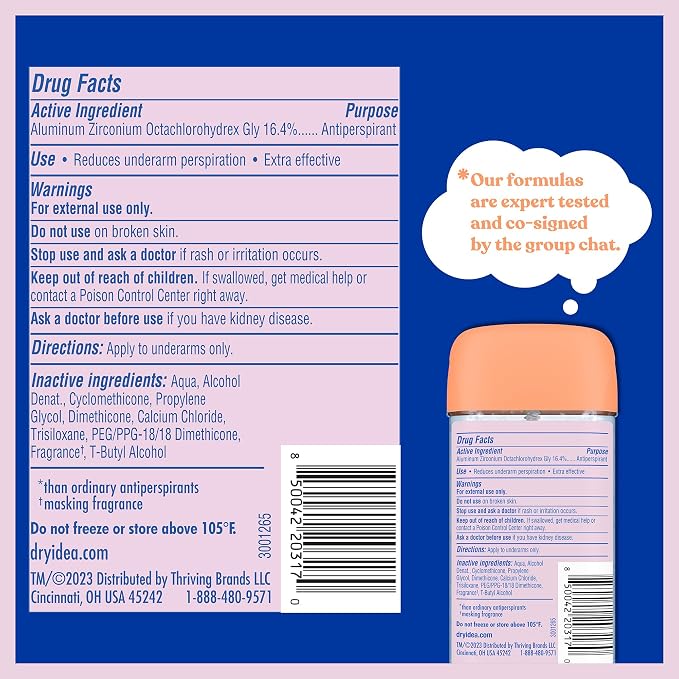 Dry Idea Gel Deodorant & Antiperspirant for Women - Hypoallergenic for Sensitive Skin, 2X Longer Sweat Protection*, 72Hr Odor Control, Unscented, Womens Deodorant, 3 oz