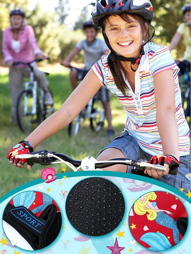 Boao 3 Pairs Kids Half Finger Bike Gloves Non-Slip Breathable Adjustable Birthday Gift for Boys Girls for Bike Workout