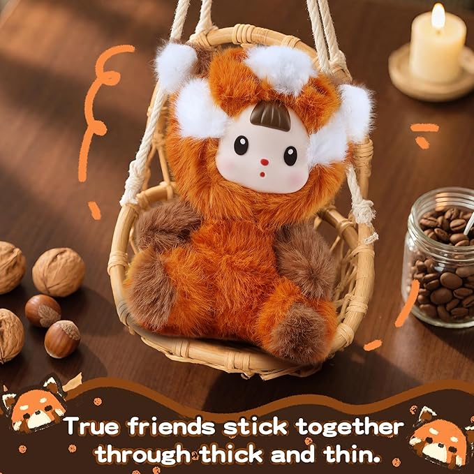 Plush Figure Toys, Plush Toys with Vinyl Face Brown Raccoon Shaped for Girls Boys Kids Lovers, Kawaii Cute Vinyl Stuffed Animals Figurines Doll Gifts for Collectibles Home Decor Birthday Christmas