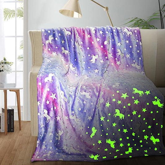 Unicorn Glow in the Dark Kids Blanket, 50"x60" Soft Fleece Throw for Girls Age 3-12