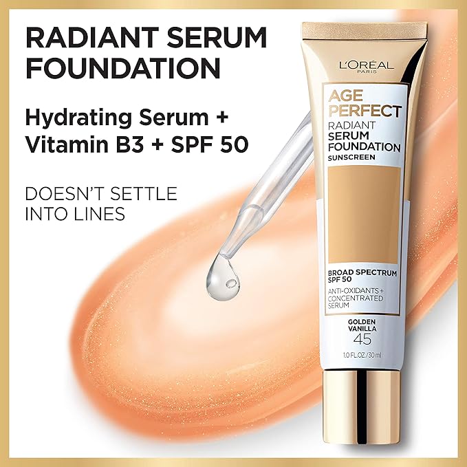 L'Oreal Paris Age Perfect Radiant Serum Foundation with SPF 50, Ivory Beige, 1 Ounce