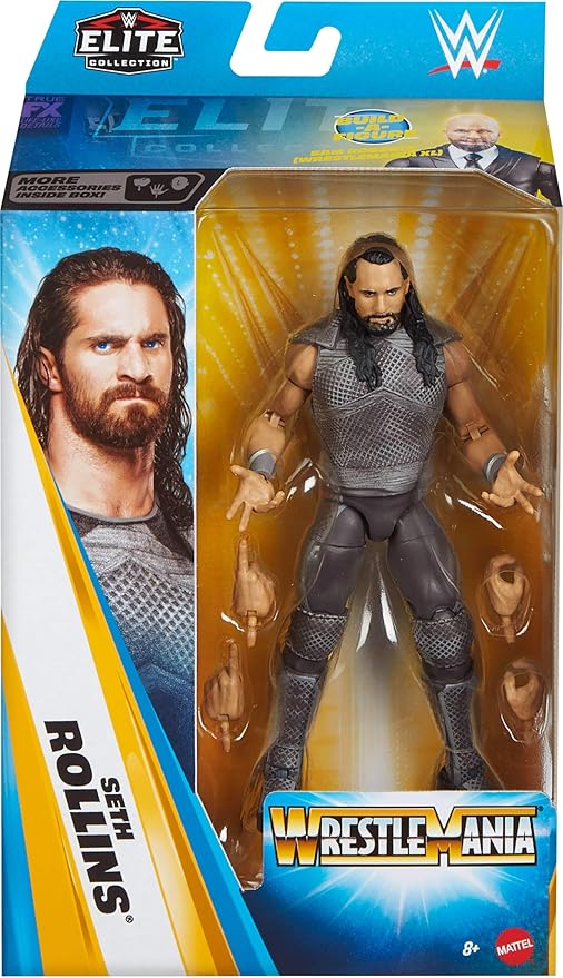 Mattel WWE Elite Collection Action Figure & Accessories, Premium Live Event Seth Rollins Set, Survivor Series with Sam Roberts Build-A-Figure Parts