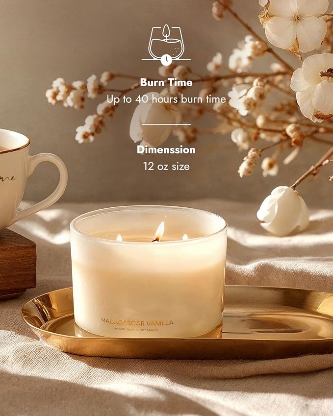 96NORTH Luxury and Pure Vanilla Candles | 3 Wick and 1 Wick Jar Candles | Relaxing Aromatherapy Aesthetic Candle