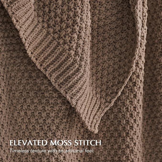 EVERGRACEHOME Chunky Chenille Knit Throw Blanket, 50 x 60, Rosewood | Sculpted Moss Stitch, Chic Modern Farmhouse, All-Season Warmth, OEKO-TEX® Certified, Elegant Blanket for Couch, Bed, Sofa