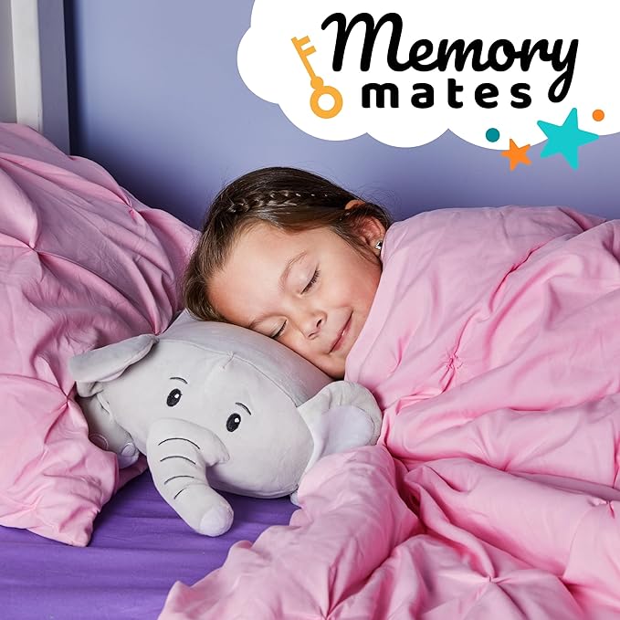 Cuddly Memory Foam Pillow Plush with Belly Pocket, Kids Pillow for Hugging Sleeping & Storing Diary, 15” Stuffed Animal & Journal Set - Piper The Elephant