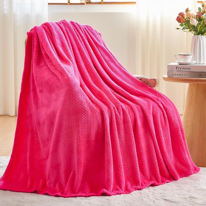 NEWCOSPLAY Fleece Leaves Pattern Queen Blanket, Dark Rose Red, 90"x90" | Super Soft Throw Blanket, Lightweight Cozy Bed Sofa Blanket, Premium Silky Flannel Fleece, Travel Blanket for All Season Use