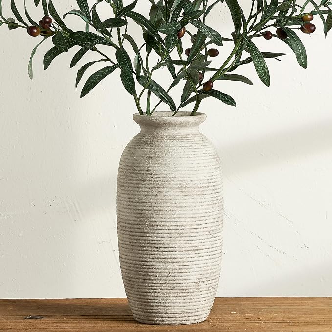 Ceramic Flower Vase, 12.5" Large Vases Home Decor Rustic Farmhouse Tall Pottery Decorative Pampas Vase for Table Living Room Entryway Mantel Bookshelf Bedroom Bathroom Kitchen - D