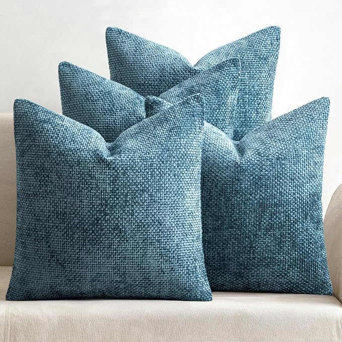 MIULEE Soft Decorative Chenille Pillow Covers Smoke Blue 18x18 Pack of 4 | Coastal Home Decor, All Same Color Set, Couch Throw Pillows, Farmhouse Boho Cushion Covers for Sofa Bed Living Room