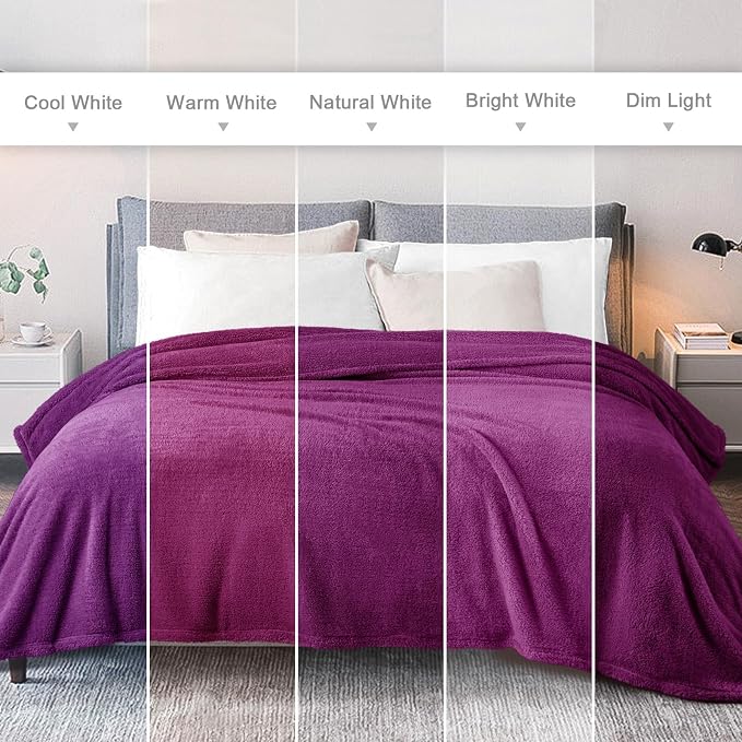 Exclusivo Mezcla Soft Plush Fleece King Size Blankets for Bed Living Room | Lightweight Fuzzy Fluffy Large Blanket for All Seasons, Cozy Velvet for Women Men, Machine Washable, 90"x104", Purple