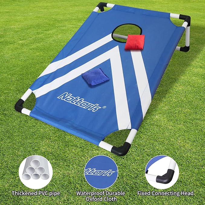 Portable Cornhole Set PVC Framed Corn Holes Outdoor Game Set with 2 Cornhole Boards, 8 Cornhole Bean Bags and Carrying Case, Camping Games Indoor Outdoor for Adults, Travel Camping Accessory