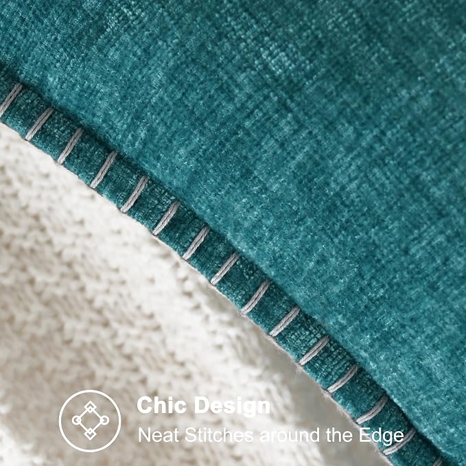 CaliTime Decorative Couch Throw Pillow Covers 18 X 18 Inches Teal | Pack of 2, Cozy Chenille Cushion Cases, Cotton Thread Stitching Edges, for Sofa Bed Living Room Farmhouse