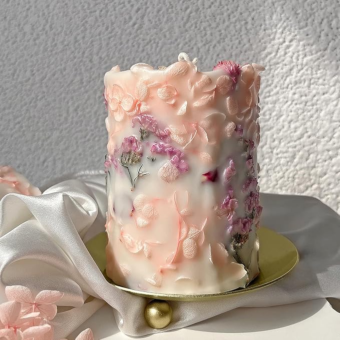 Aromatherapy Soy Wax Candle with Dried Flowers, Handmade Floral Candles, Pink Hydrangea Soy Blend Wax, Wedding Scented Candle Favor