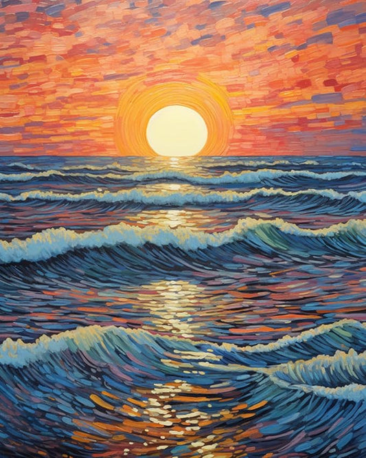 Amcdjkery Mindful Stitching Kit for Women,40x50cm DIY Needlecraft Set with Pre-Printed Fabric,No Counting Needed,Calm & Creative Handmade Gifts Idea for Beginners or Teens,Seascape Sunrise