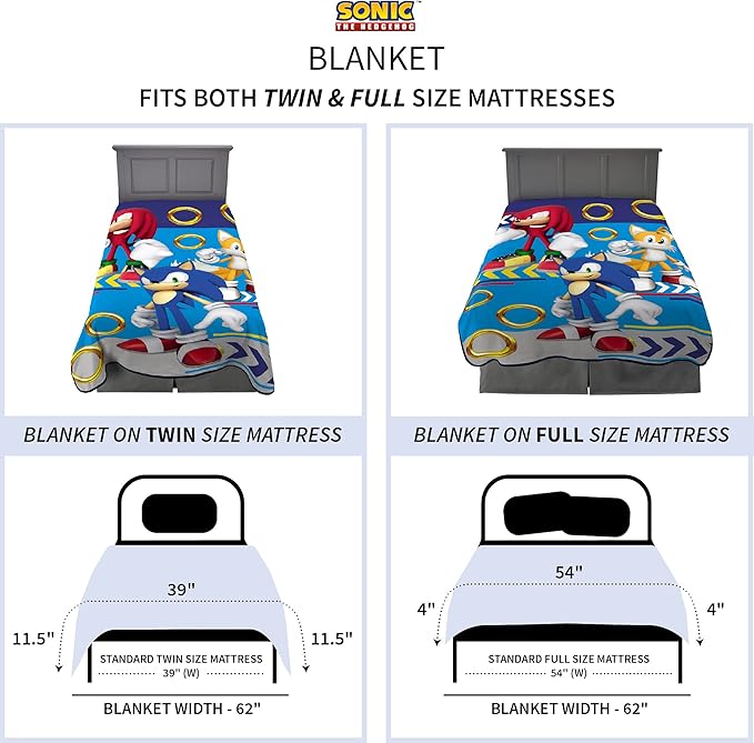 Franco Kids Bedding Super Soft Plush Micro Raschel Blanket, 62 in x 90 in, Sonic The Hedgehog (Pack of 6)