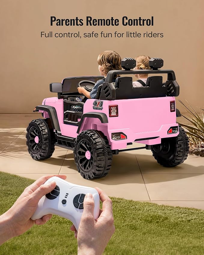 Outfunny 2 Seater Ride on Car Toy, 24V 4WD Electric Car for Kids 4-8 with Remote Control, 4x200W Motors, Capacity 150 lb - Light Pink