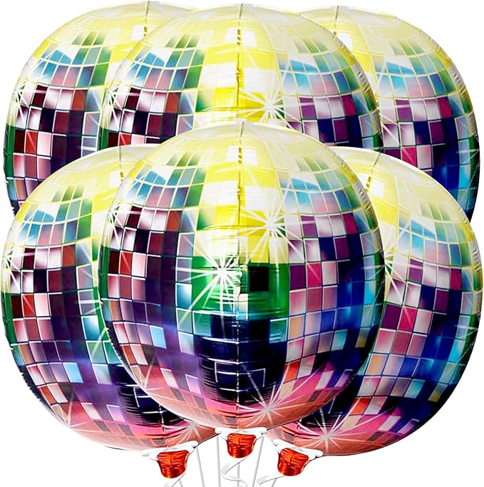 KatchOn Jumbo Disco Ball Balloons - 22 Inch, Pack of 6 | Disco Balloons for 70s, 80s, 90s Parties & Bachelorette Decorations, Multicolor | Birthday Party Decorations
