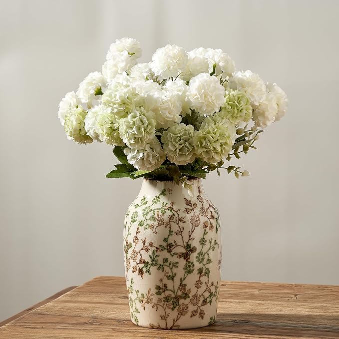 SIDUCAL Ceramic Green and Beige Antique Vase, 7 Inch Retro Ice Cracked Chinoiserie Floral Vase, Rustic Farmhouse Vases for Home Decor, Bookshelf, Office, Garden, Chinoiserie Decor, Tuscan Decor