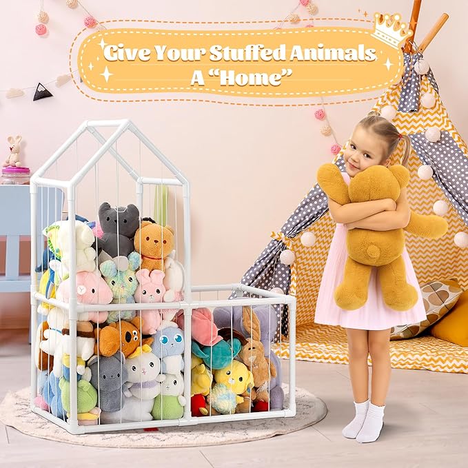 ROMAGIO Stuffed Animal Storage,Large PVC Stuffed Animal Zoo Plushies Storage Plush Toy Organizer Stuffed Plush Holder for Kids Room Bedroom Playroom Nursery(White)