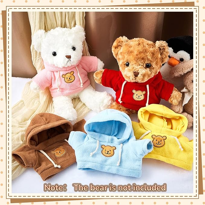 Junkin 5 Pcs Bear Clothes Tee Hoodie Fit 14-18 Inches Bears Sublimation Stuffed Animal Cute Tiny DIY Toy Make Your Own Plush Doll Clothes (Cute Color)