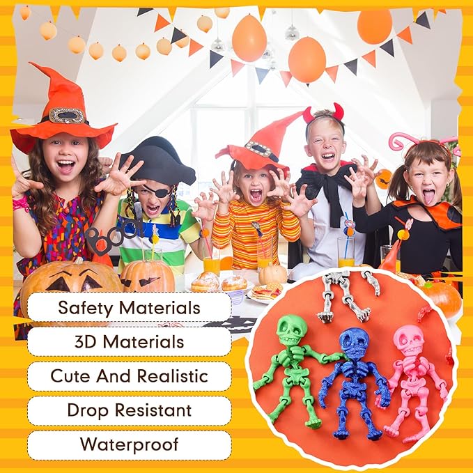 Honoson 12 Pcs 3D Printed Fidget Toy 3D Printed Skeleton Man Small Animal Toy Flexible Halloween Christmas Decoration for Play and Display(8cm)