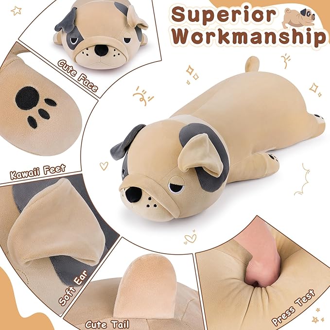 Auspicious beginning 30'' Giant Brown French Bulldog Plush Stuffed Animal- Brown French Bulldog Dog Plush Body Pillow Plushies, Large Sleeping Big Body Plushie Toy, Birthday Gifts for Kids Girls Boys