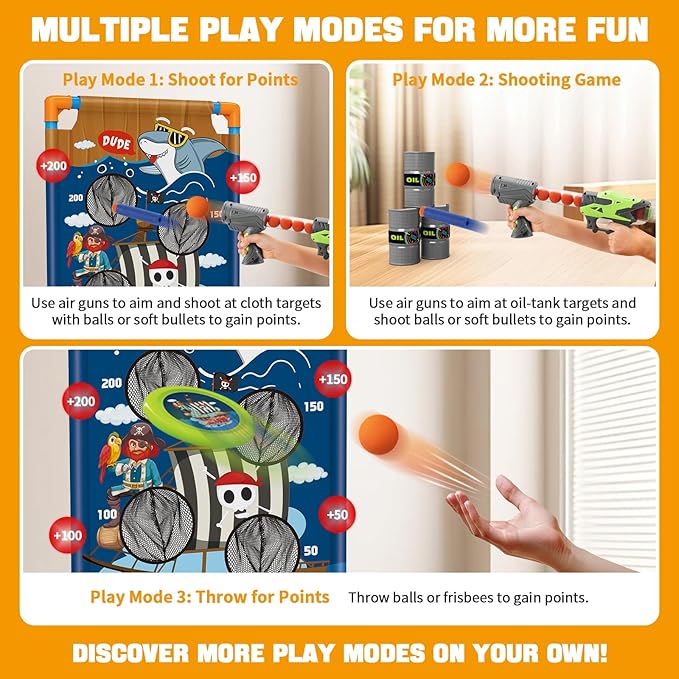 Shooting Games Toy for Age 5 6 7 8 9 10+ Boys Kids Sports & Outdoor Play Toys with Player Air Guns, Shooting Target, 24 Foam Balls, Foam Darts, Oil-Tank Targets, Flying Discs Gifts for Boys