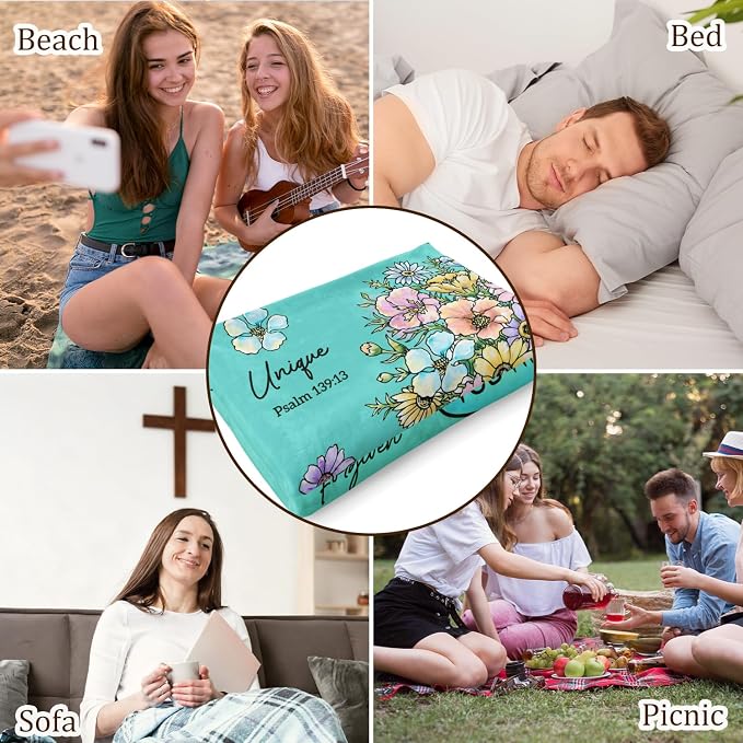 Christian Birthday Gifts for Women, Religious Gifts for Women | Aqua Christian Blanket 60''x 50'', Birthday Gifts for Women, Baptism Confirmation Spiritual Gifts for Girls Daughter Mom