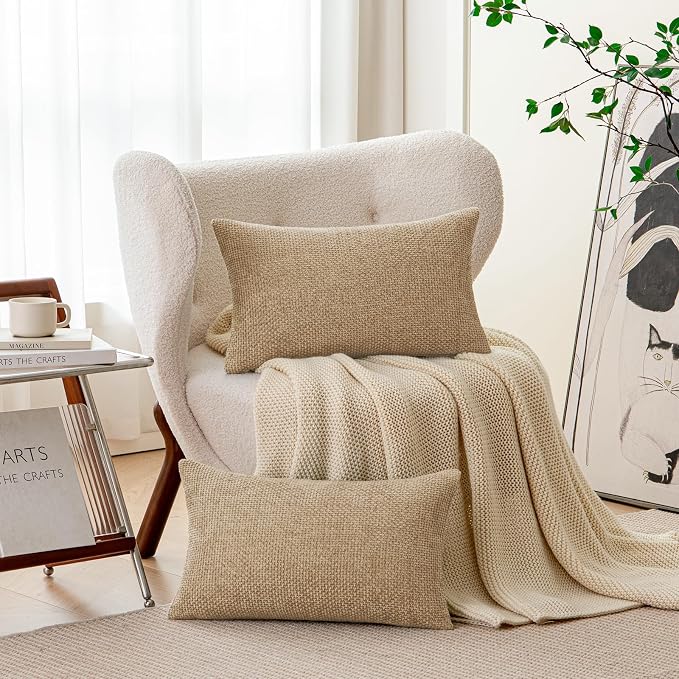 a moment Light Brown Chenille Throw Pillow Covers 12x20 Inch Pack of 2 Modern Decorative Throw Pillow Covers Farmhouse Cross Covers Home Decor for Sofa Bedroom Living Room