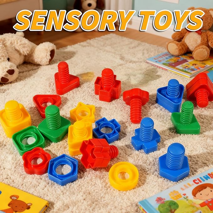 Bbiamsleep 40 Pcs Plastic Nuts and Bolts Fine Motor Skills Shapes and Color Matching for Sorting Counting Training (Random)