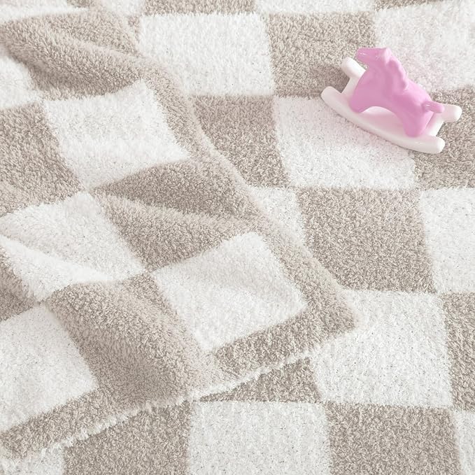 Soft Checkered Throw Blanket for Couch-Cozy Warm Knitted Blankets | Lightweight Fluffy Decor for Boys & Girls, Sofa, Chair, Bed, 30x40in,Taupe