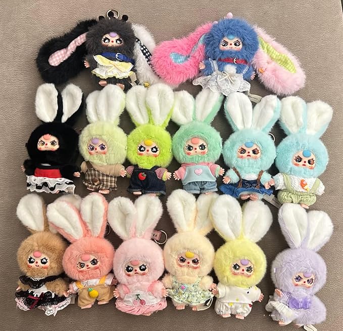 Baby Three Miniature Bunny Series Doll Box, Plush Doll Ornament Bag Pendant Toy, Vinyl Mystery Box Action Figure Birthday Toy Gift, Random 1PC