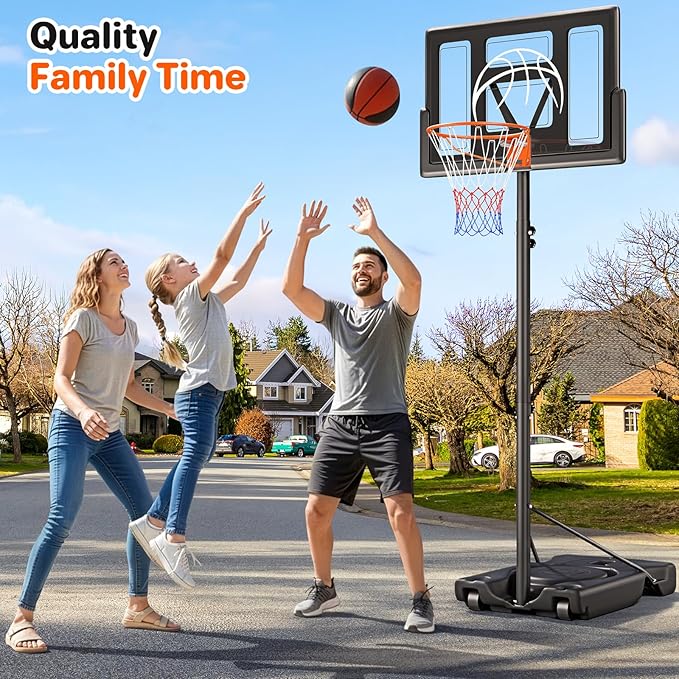 Yohood Basketball Hoop Outdoor 10ft Adjustable, Portable Basketball Hoop Goal System for Kids Youth and Adults in Backyard/Driveway/Indoor, 44 Inch Shatterproof Backboard and Larger Base